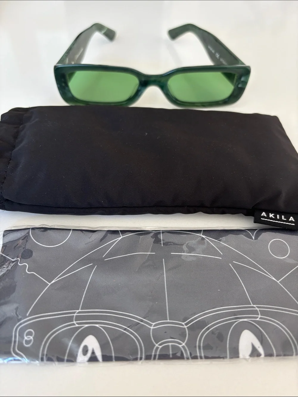 Kids Green Rectangular Sunglasses with Black Pouch